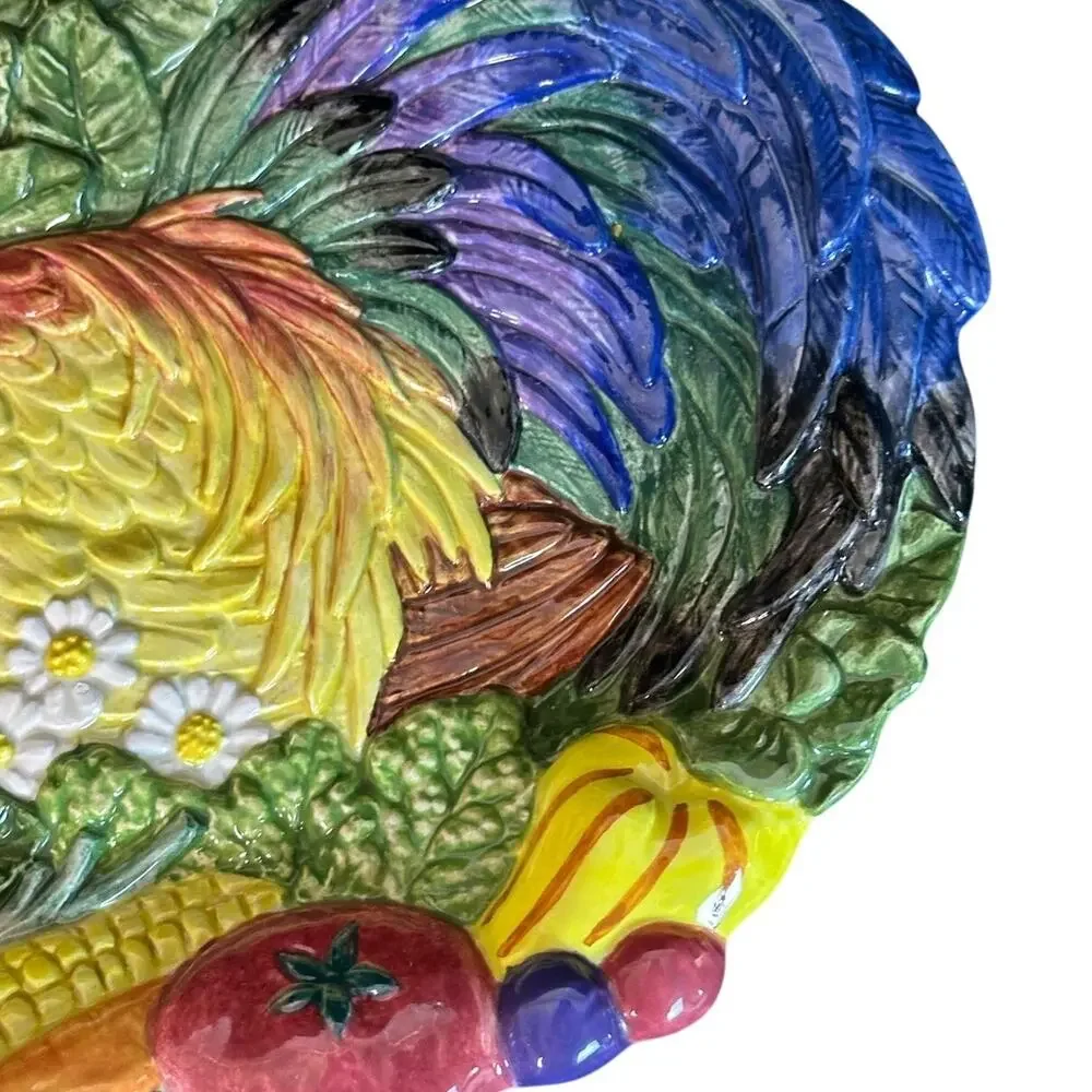 Fitz and Floyd 1996 Vibrant Colorful 'Coq du Village' Majolica Rooster Plate